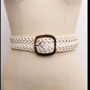 White Crochet Trimmed Woven Leather Belt